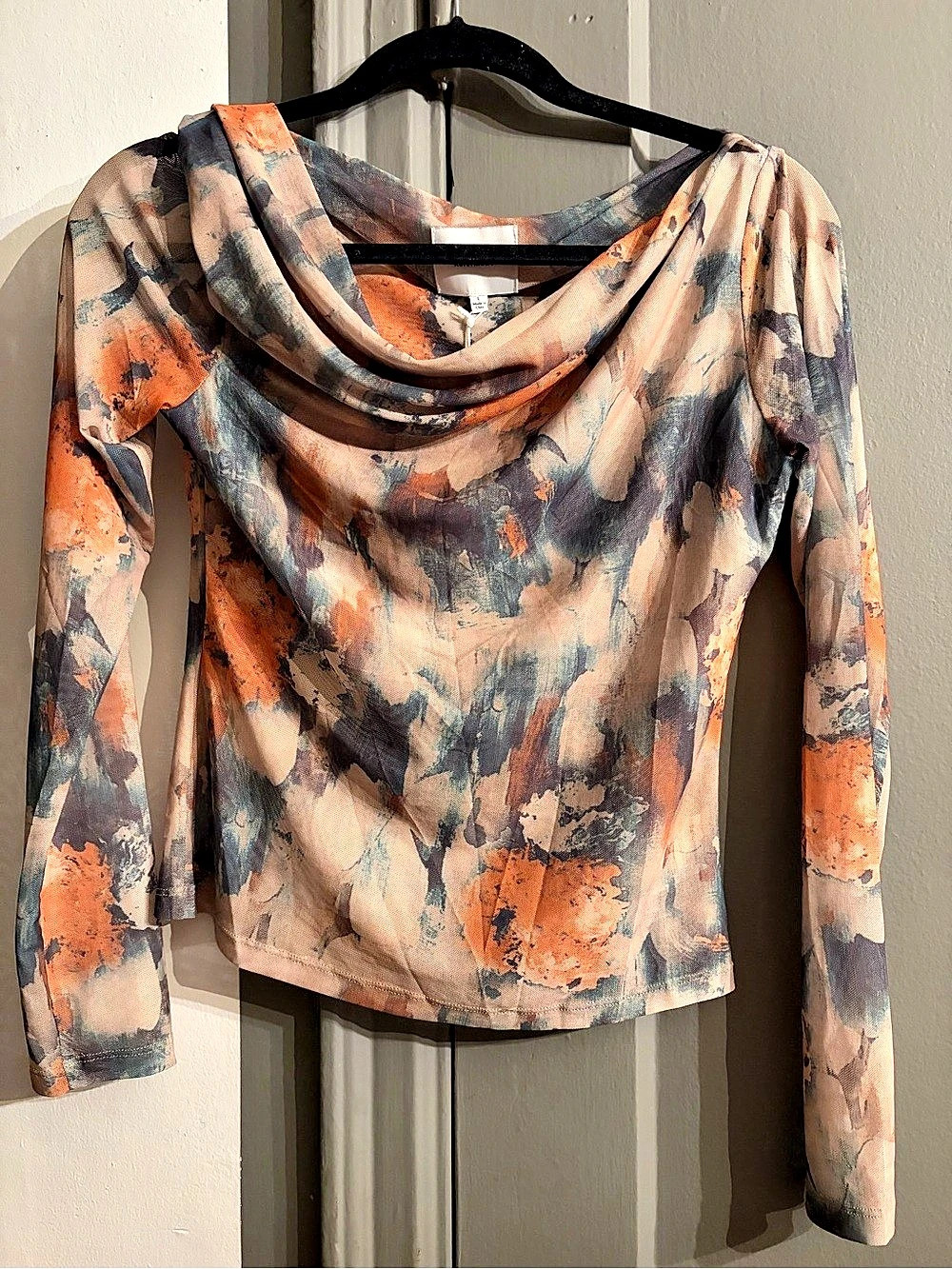 Reformation Elio Knit Top Abstract Cowl Neck Long Sleeve Top